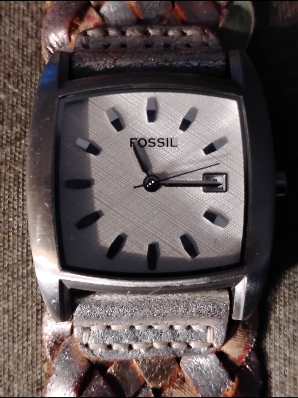 Fossil Ladies Silver Dial Braided Leather Strap Watch